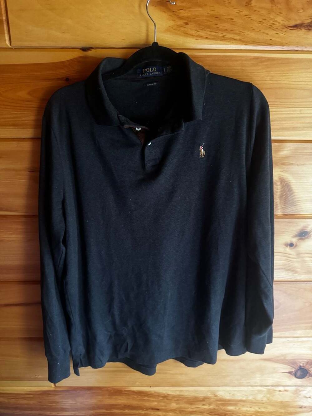 Polo Ralph Lauren Black Classic Fit Long Sleeve Polo Shirt Size L